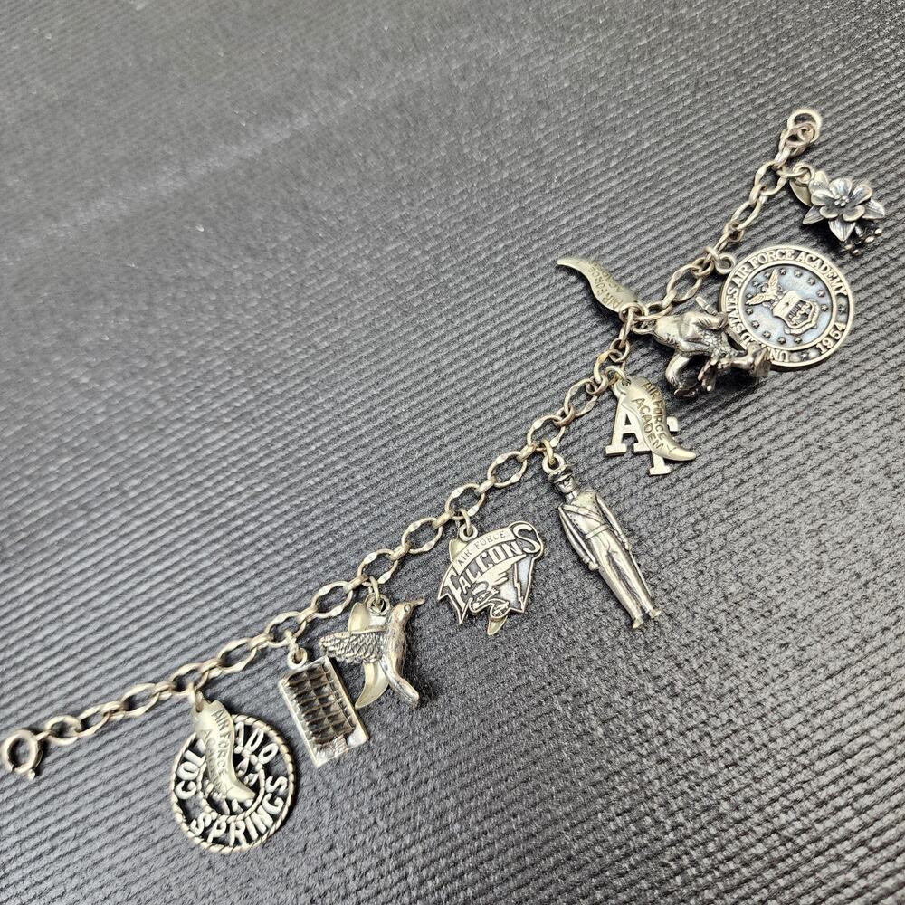 Sterling Silver Charm Bracelet Air Force Academy Falcon Chapel Falcon Cadet 34g